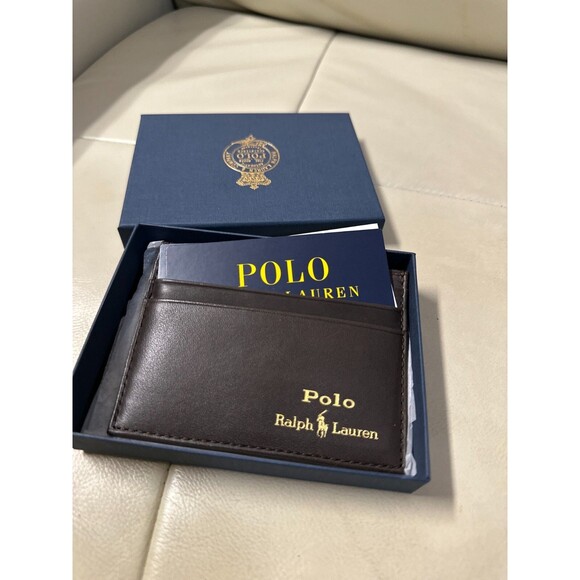NIB POLO RALPH LAUREN Men's  Leather Card Case SMOOTH LEATHER BROWN - Picture 4 of 13